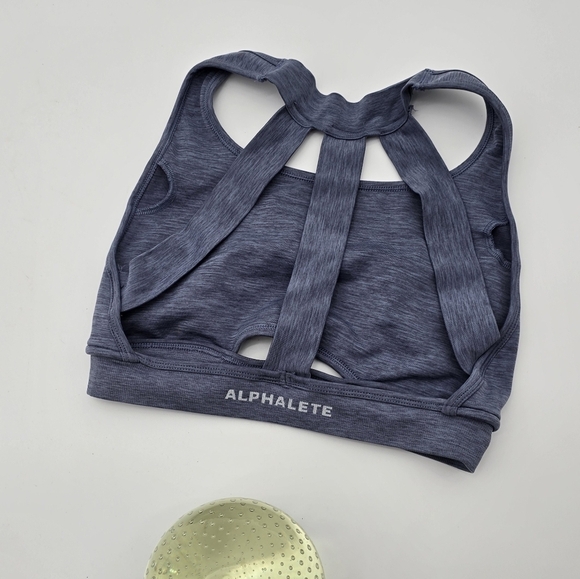 Alphalete Sports Bra Womens Small Blue Trinity Heathered Scoop Cut Out Strappy - Picture 5 of 10